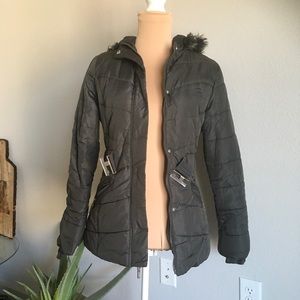 Faux fur line hood coat